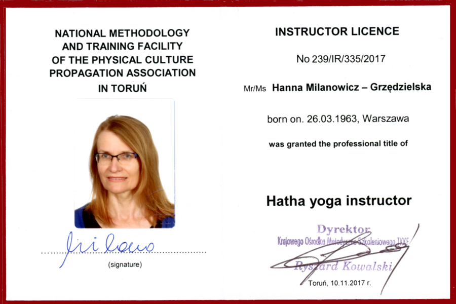legitymacja instruktor hatha yoga